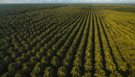 Aerial view of oil palm plantation. Cannabis plantation in India. ai generated.âThis image was created using generative artificial intelligence toolsの素材