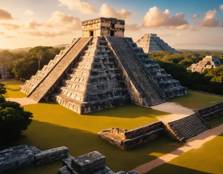 Kukulkan pyramid in Chichen Itza, Yucatan, Mexico ai generated.âThis image was created using generative artificial intelligence toolsの素材