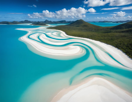 Aerial view of a beautiful island with white sand and turquoise water  ai generated.âThis image was created using generative artificial intelligence toolsの素材