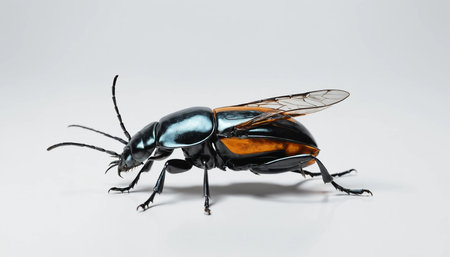 black beetle isolated on white background, close-up, side view ai generated.âThis image was created using generative artificial intelligence toolsの素材