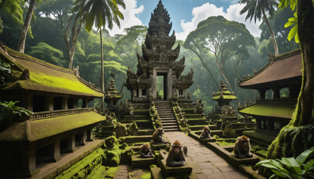 Monkey temple in Bali, Indonesia ai generated.âThis image was created using generative artificial intelligence toolsの素材