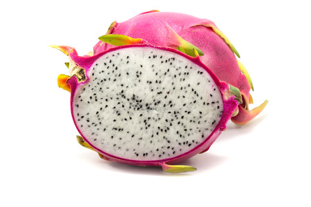 Dragon fruit or pitaya with half isolated on white background の写真素材