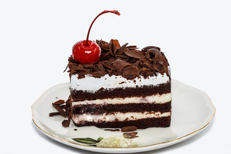 Chocolate cake isolated on white backgroundの写真素材