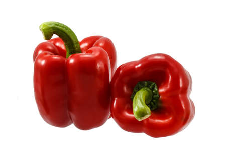 Red bell pepper isolated on white backgroundの写真素材