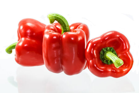 Red bell pepper isolated on white backgroundの写真素材