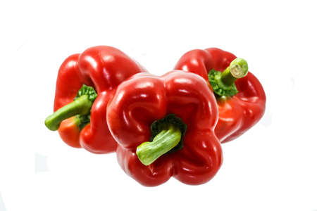 Red bell pepper isolated on white backgroundの写真素材