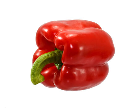 Red bell pepper isolated on white backgroundの写真素材