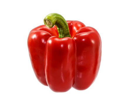 Red bell pepper isolated on white backgroundの写真素材