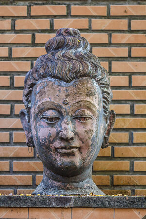 Ancient Head Buddha statue in Wat Umong, Chiang mai, thailandの写真素材