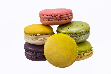 Colorful macaron isolated on white backgroundの写真素材