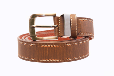 Leather belt for men on white backgroundの写真素材