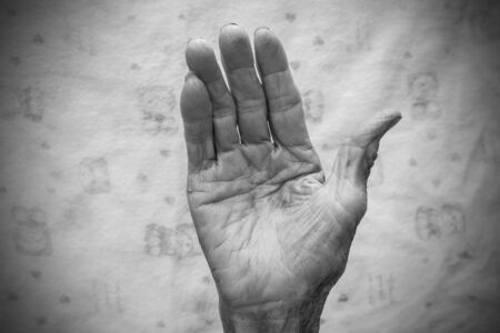 Hands of the old woman. Black and White.の写真素材