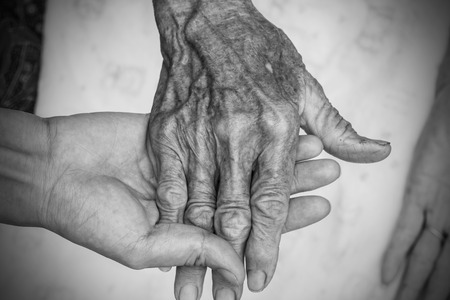 Hands of the old woman. Black and White.の写真素材