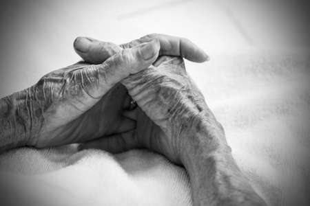 Hands of the old woman. Black and White.の写真素材
