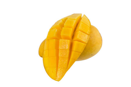 Yellow mango isolated on white backgroundの写真素材