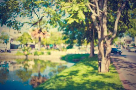 blur image of Abstract Bokeh of tree green color background - vintage effect style pictures.の写真素材