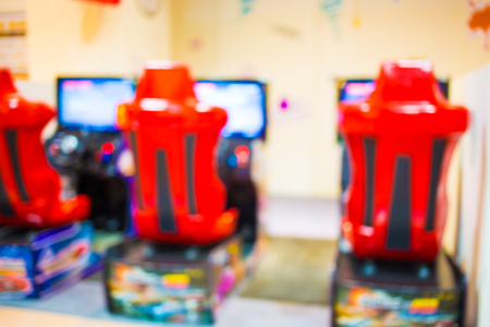 Arcade game machine shop blur background with bokeh image .の写真素材