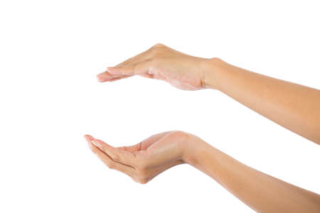Woman hands on white backgroundの写真素材
