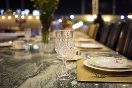 Empty glasses set in restaurant