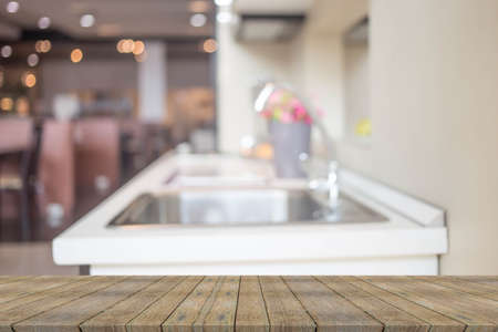 Blur Kitchen Room Interior of Background, product display template.