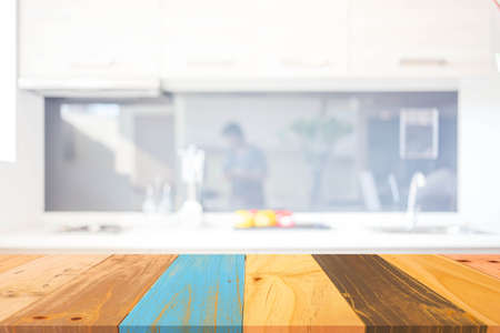 Blur Kitchen Room Interior of Background, product display template.