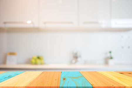Blur Kitchen Room Interior of Background, product display template.の写真素材