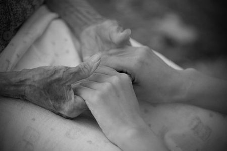 Hands of the old woman. Black and White.の写真素材