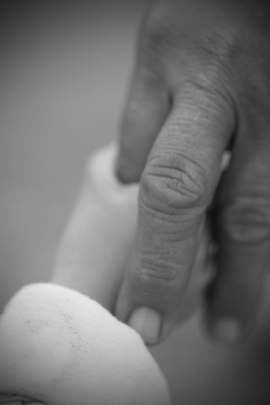 Hands of the old woman. Black and White.