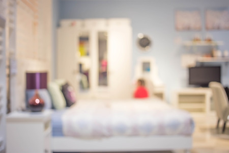 Blur  Interior of modern bed room for background usage.の写真素材