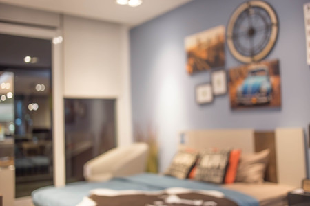 Defocus background of bedroom interiorの写真素材