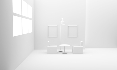 white room interior with furniture. 3d illustrationの写真素材