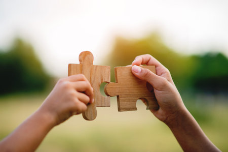Team work, hands and jig Saw Unite with power Is a good team of successful people Team work conceptの写真素材