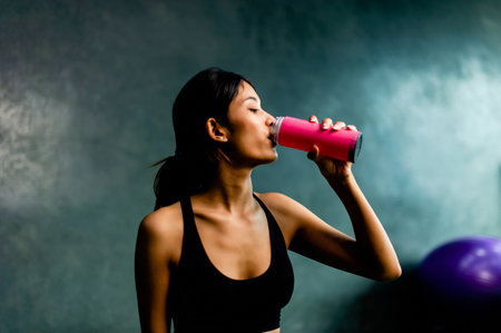 Drink water after exercising and sweating from strenuous exercise. tiredness from exerciseの写真素材