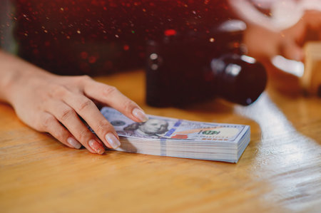 Dollar, counting money, finance and financial investment, cash, income, income, wages, cash flow, mutual funds, real estate global finance financial business successの写真素材