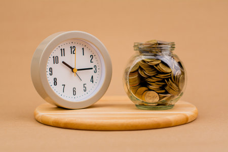 Savings in a glass bottle Banking Finance Financial income, cash flow, savings, money and timeの写真素材