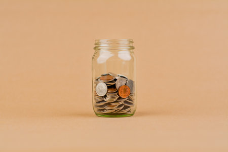 Saving coins in a piggy bank creates savings discipline, financial planning, financial growth and...