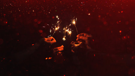 Celebrate a party, have fun and have fun on important days. Light sparklers to entertain during the party.の写真素材