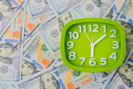 Clocks tell time and work on time. Rules of time and good living. Photo of a clock in a studio.の写真素材