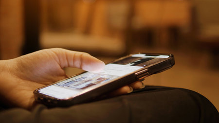 Smartphones and online communication, social media, online work, online meetings and online shoppingの写真素材