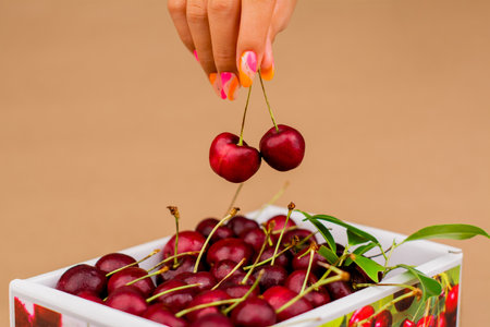 Red Cherry Fruit, Healthy Fruit for a Good Life, Fruits in Fruit Boxes, Small Fruits with Benefitsの写真素材