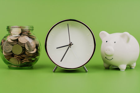 Time and work with time photo alarm clock in studio quality time management concept
