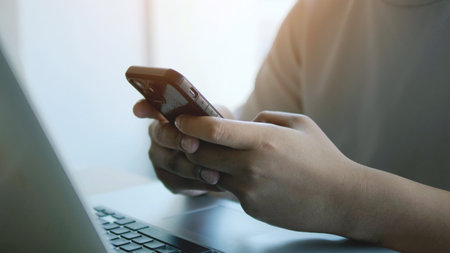 Social media, online messaging, online communication and work, and financial transactionsの写真素材