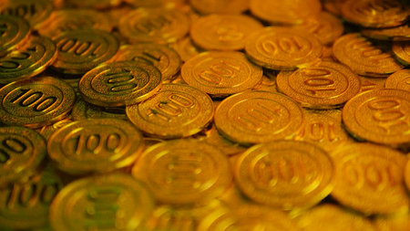 Gold coins, high value assets, investing in gold and the stock marketの写真素材