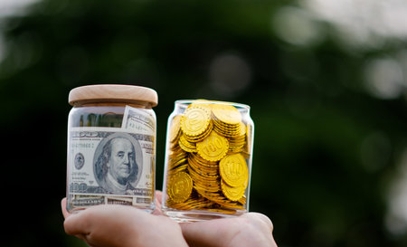 Dollar and Gold Investment in Finance and Gold Financial Planningの写真素材