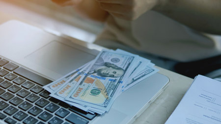 Dollar Currency Working for Money, Financial Planning and Investment, Banknotes and Financial...