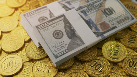 Dollar and gold, financial assets, wealth and financial success, business and investmentの写真素材