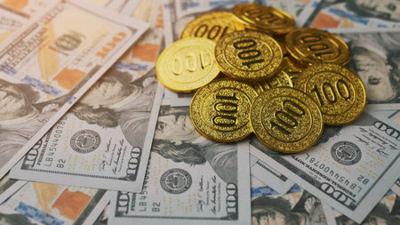 Dollar and gold, financial assets, wealth and financial success, business and investmentの写真素材