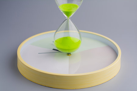 Hourglass of limited time and quality time management. Hourglass photo.