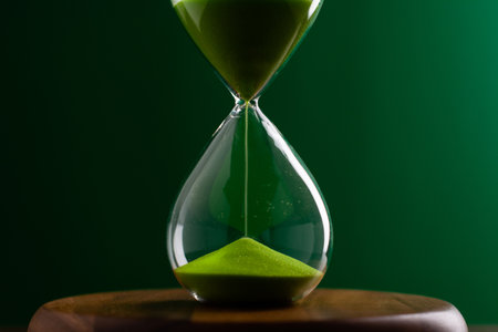 Hourglass of limited time and quality time management. Hourglass photo.
