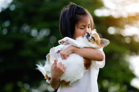 People and little Chihuahua dogs. Love of people and little Chihuahua dogs. Happiness of dog owners. Friends of different breeds.の写真素材